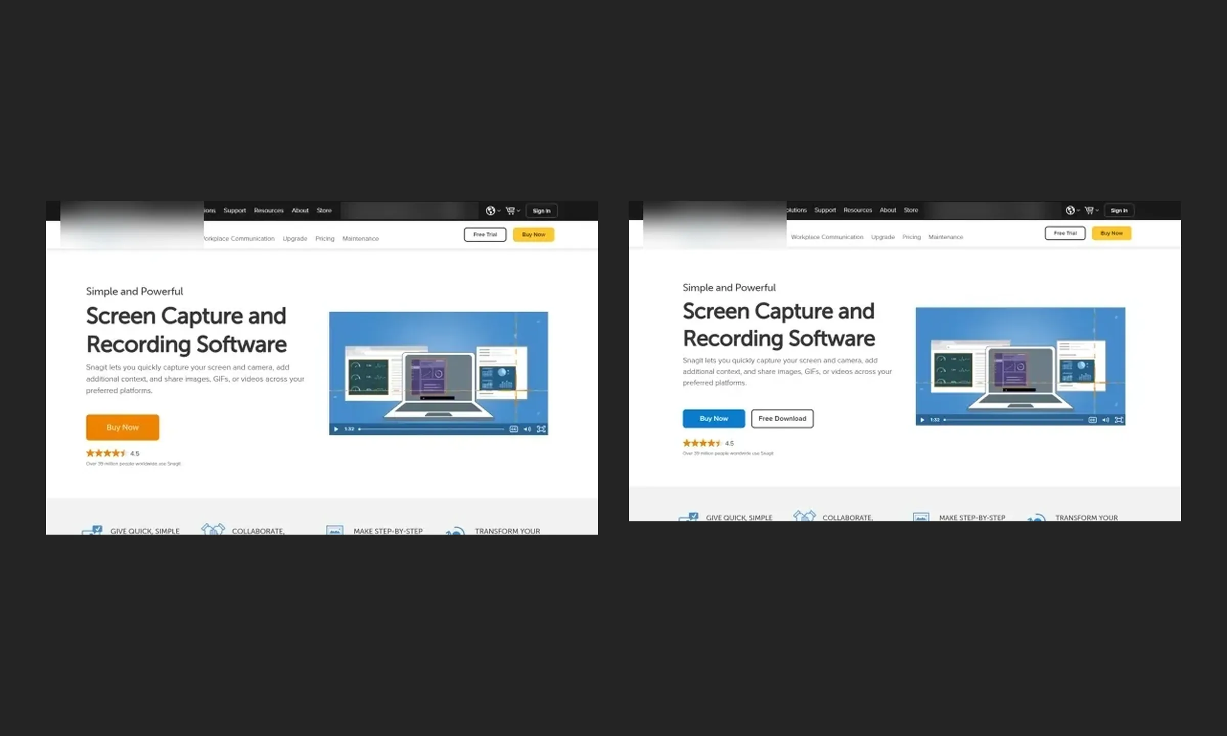 CRO program — control and variant side by side