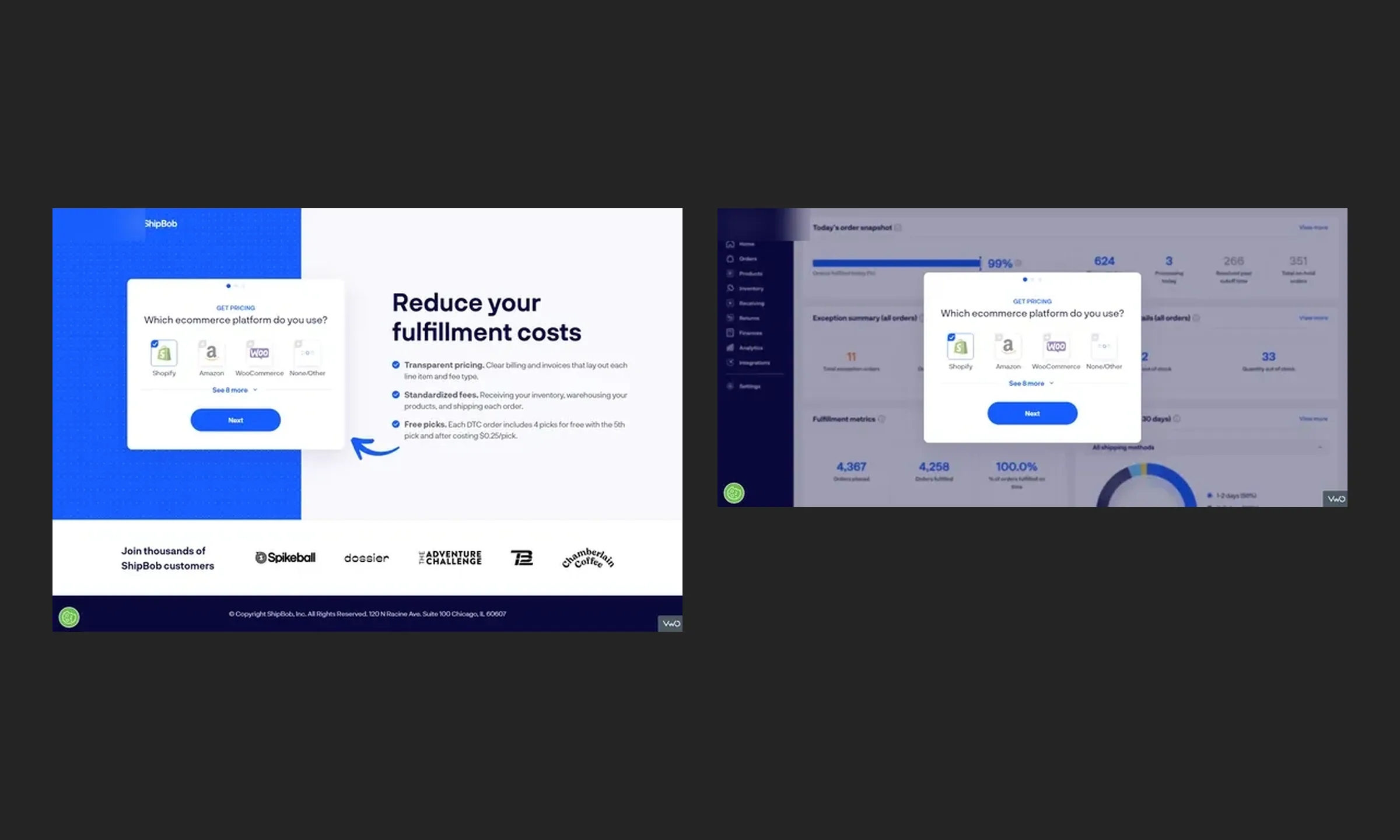 Fulfillment CRO — control and variant side by side