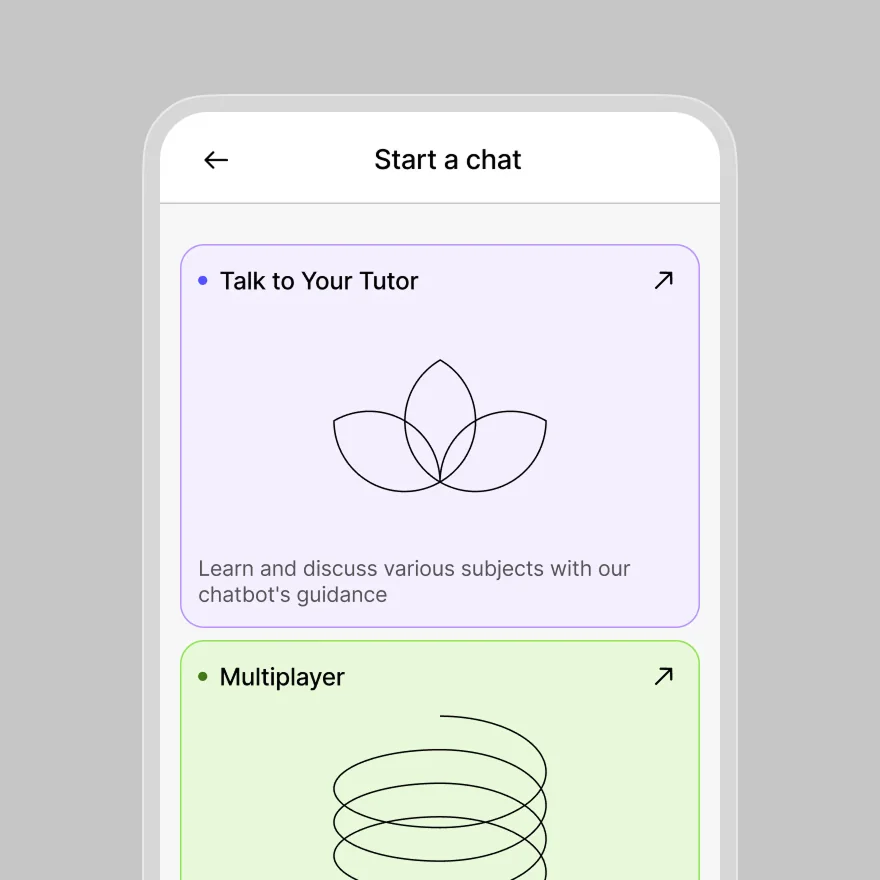 ASI — Start a chat: talk to the tutor, or invite friends to a multiplayer round